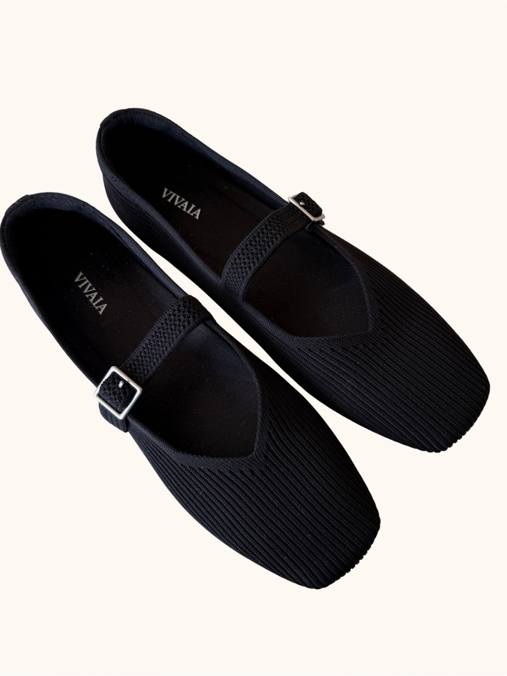 VIVAIA Black Mary Jane Knit Flats Size 39.5 Never Worn Adjustable Strap